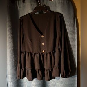 SHEIN Black Babydoll Peplum Blouse